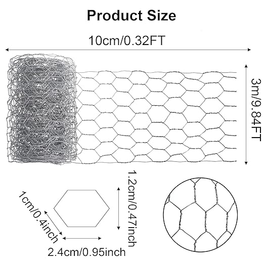 Floral Chicken Wire for Craft 3.93x118 Inch Poultry Netting Garden Mesh Netting Hexagonal Floral Wire Nettings for Florals Arrangements Craft Galvanized Coop Barrier Rabbit Cage Silver