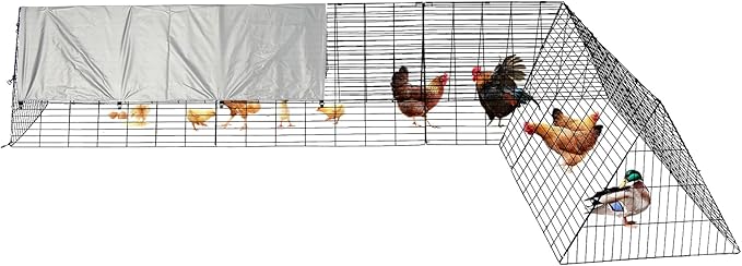 Large Metal Chicken Coop, Chicken Tunnels for Outside, Portable Chickens Run with Waterproof and Anti-UV Cover, Cage Rabbit Duck Hen House for Yard Farm Use