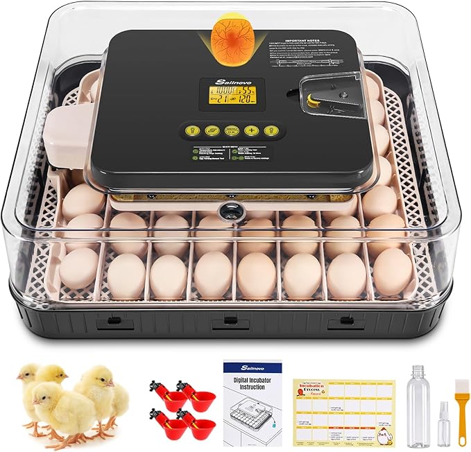 Sailnovo 56 Egg Incubator for Hatching Eggs with Automatic Egg Turning and Auto Humidification, Temperature Control, Egg Candler, Incubator for Chicken Eggs, Gray
