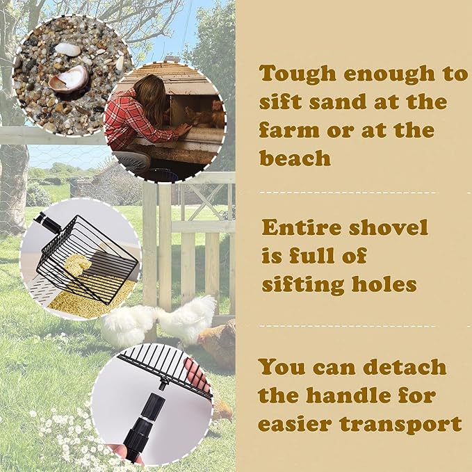 3 in 1 Stretchable Chicken Poop Scooper Chicken Coop Accessories Sifting Shovel for Chicken Coop Chicken Litter Scoop Supplies Separating Poo and Debris from Sand(22.4 to 50 Inch)