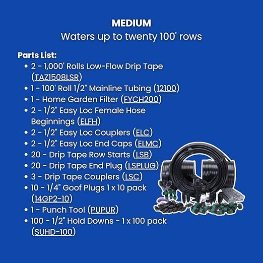 Dripworks Drip Tape Irrigation Kit for Watering Row Crops in Farms - Waters Upto 20 100' Rows (1/8 Acre) | Agricultural Grade Components | Trusted Brand Since 1991
