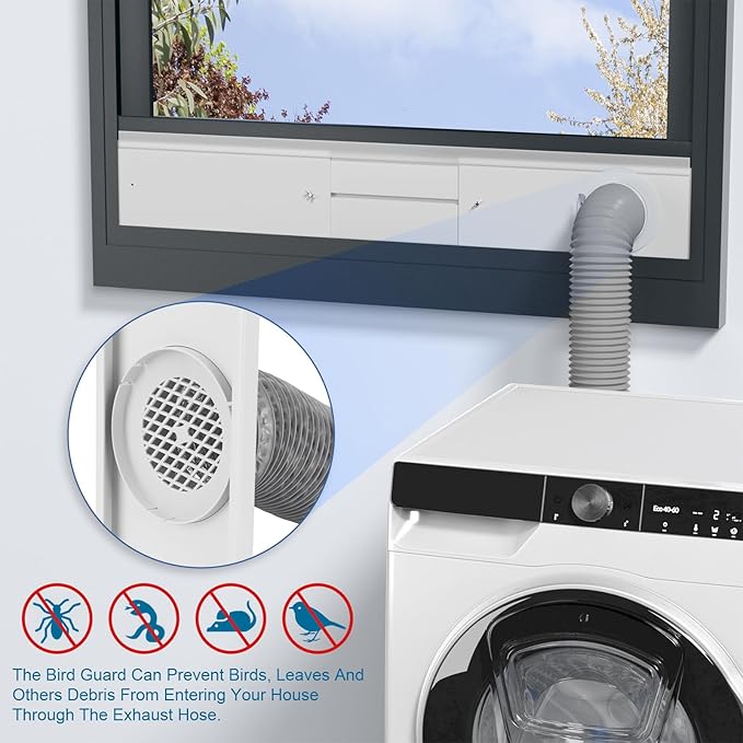 Dryer Vent Window Kit, Window Duct Kit with Hose Adjustable Dryer Vent Seal Panels Fits 4” Inline Fans, Universal Seal for Sliding Windows, Compatible with AC, Dryers, Duct Fans