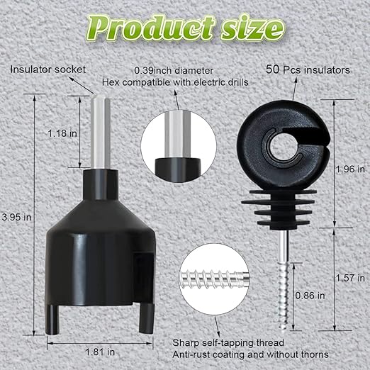 656 Feet Electric Fence Polywire & 50 Pcs Electric Fence Insulator, Portable Electric Fencing Poly Wire Rope Line 6 Steel Strands for Reliable Conductivity & Rust Resistance