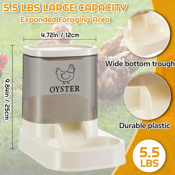 2 Pcs Chicken Oyster Shell Feeder and Grit Feeder Combo Automatic Chicken Coop Accessories for Poultry Farms Quail Pigeons Doves Chicks Rust Prevention with Installation Tools Sticker