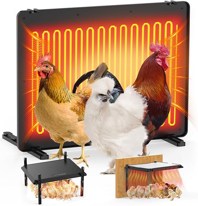 Chicken Coop Heater, 12 * 16inch Large Brooder Heater Plate for Chicks, Adjustable Height Brooder Warmer for 30-40 Baby Chicks, 5 Level Temp Adjustable Heating Plate, 75 Watt, Energy-Efficient & Safe