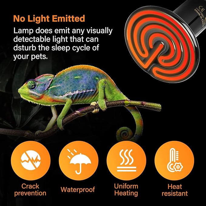Simple Deluxe 25W Ceramic Heat Emitter Reptile Heat Lamp Bulb No Light Emitting Brooder Coop Heater for Amphibian Pet & Incubating Chicken, 2 Pack