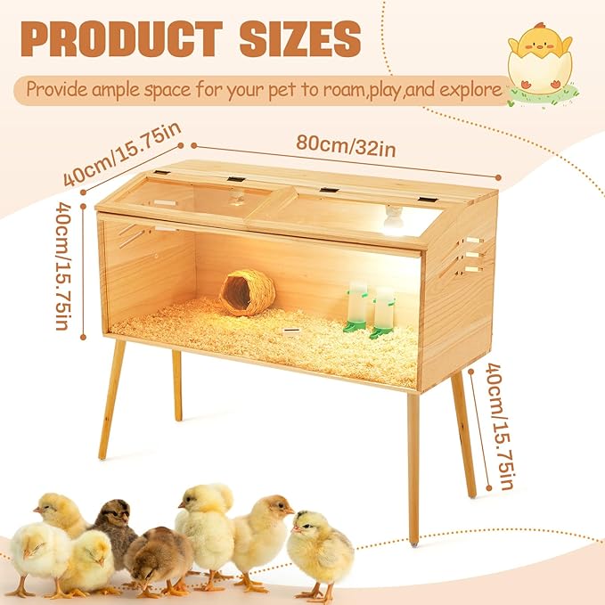 32 x 16 x 16 in Brooder Box for Chicken Quails with Leg Stand Sliding Door, Bulb Set and Feeder, Indoor Chicks Coop Brooder Box Kit, for Ducks, Rabbit, Hamsters, Lizards, Mice, Rat