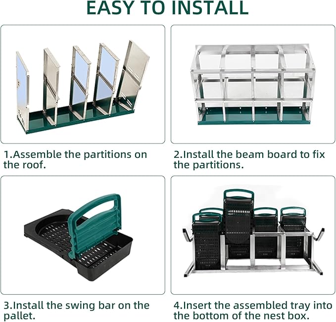 Chicken Nesting Boxes with Cleanable Pull-Out Trays - 8 Hole Metal Rollaway Nest Box for Laying Hens, Wall Mount or Placed Design for Easy Egg Collection & Cleaning