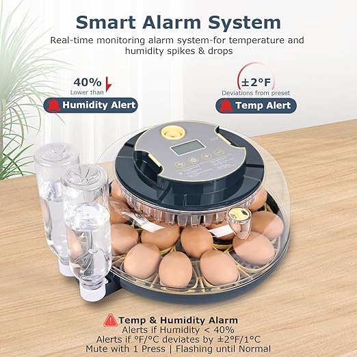 Incubators for Hatching Eggs, 18 Eggs Incubator with Egg Candler, Auto Egg Turner, Temp Control &Humidity Display, Hatch Day, Auto Water Refill, 2 Size Egg Tray, 360° Viewing for Chicken, Duck, Quail