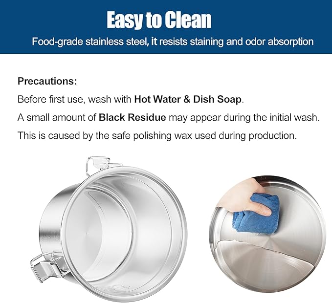 1.6Gal/6L Stainless Steel Airtight Canister, Airtight Food Storage Container with Lid and Lock Clips, 304 Stainless Steel Canister for Rice, Flour, Grain, Coffee Bean