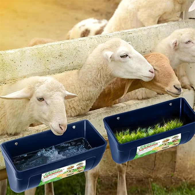 Chicken Feeder Waterer, Hanging Fence Feeders, Poultry Feed Trough Bucket with Clips for Goat Duck Sheeple Piglets Horse 2 Pack (Blue)