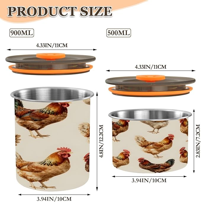 Farmhouse Roosters Coffee Canister 30oz Stainless Steel Airtight Food Storage Container with Lid for Beans/Cereal Preserval