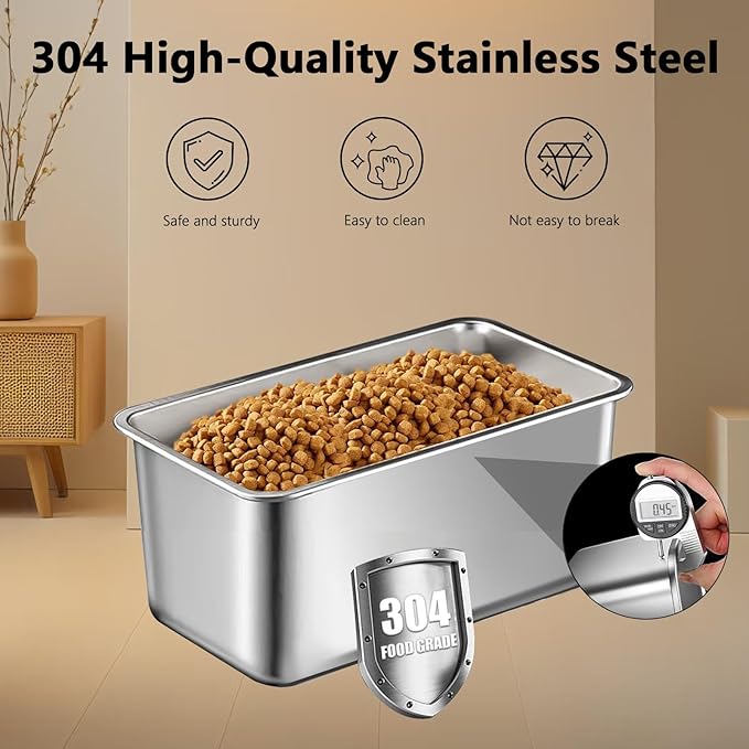 Sanbo Cat Food Storage Container Stainless Steel with Scoop, Airtight Pet Metal Food Storage Bin,Puppy Food Canister,Storage Box with Date Tracker for Kitchen (Sliver, 10L)