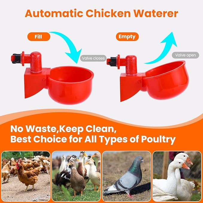 Chicken Waterer, DIY Chicken Water Feeder for Poultry Automatic Chicken Water Cups Gravity Filling Poultry Waterer with Hole Saw for Buckets Boxes Troughs (9 Pack)