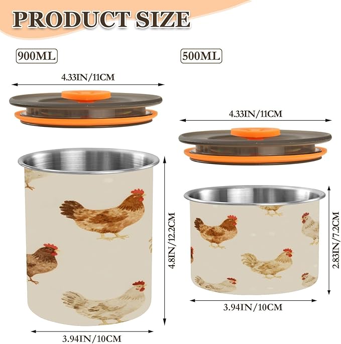 Farmhouse Chickens Coffee Canister 17oz Stainless Steel Airtight Food Storage Container with Lid for Beans/Cereal Preserval