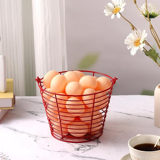 3 Pack 8 Inches Metal Mesh Wire Egg Collecting Basket with Handle Portable Garden Vegetable Fruit Storage Lightweight Hanging for Kitchen Farmhouse Gathering Picnic (MultiCorlor)