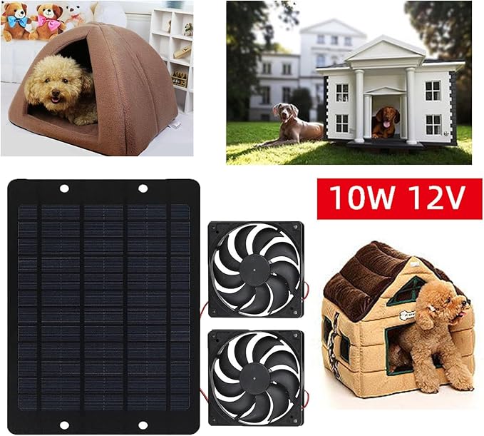 Solar Powered Fan, Solar Panel Fan Kit with 2 Fans, Solar Panel and Cable, Solar Powered Exhaust Ventilation Fan for Chicken Coop, Greenhouse, Shed, Pet House