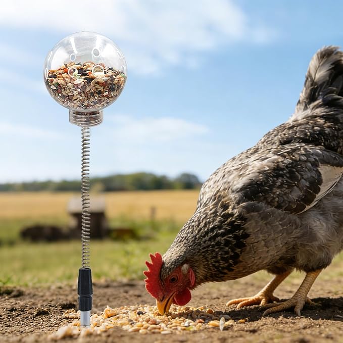 Chicken Treat Dispenser, Chicken Enrichment Toys with Spring and Ground Stake, Feeder for Coop, Coop Accessories for Hens, Geese, Ducks, Turkeys, Other Poultry