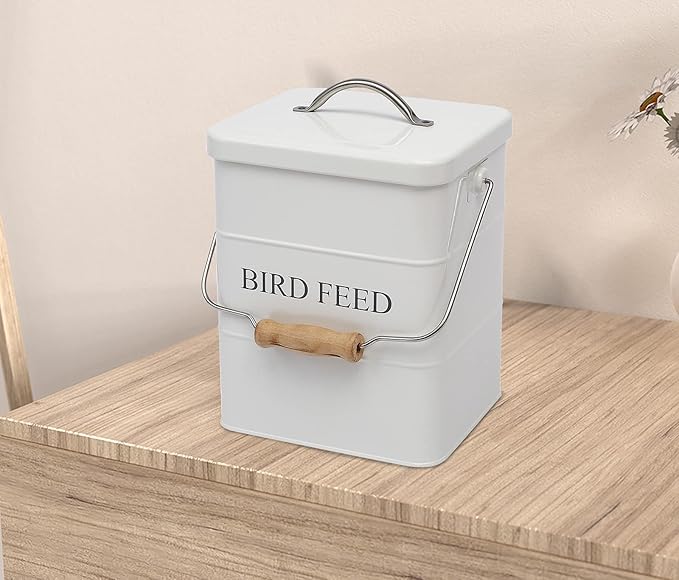 Morezi Bird seed and feed storage tin with lid Included - white-coated carbon steel - tight fitting lids - storage canister tins - White
