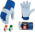 Vgo... Leather Palm Work Gloves for Men, Gardening Gloves, Builder Gloves (3 Pairs,Size M, 3colors, CB3501)
