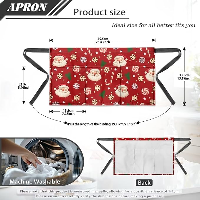 Waist Apron with 3 Pockets Waterproof 13 Inch Short Half Waist Aprons Women Men Server Aprons Waitress Waiter Apron