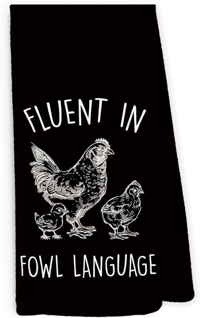 Funny Chicken Kitchen Dish Towels 16x24 Inch, Black Crazy Chicken Gifts for Chicken Lover Chicken Mom, Fluent in Fowl Language Decorative Hand Towels Tea Towels for Farmhouse Home