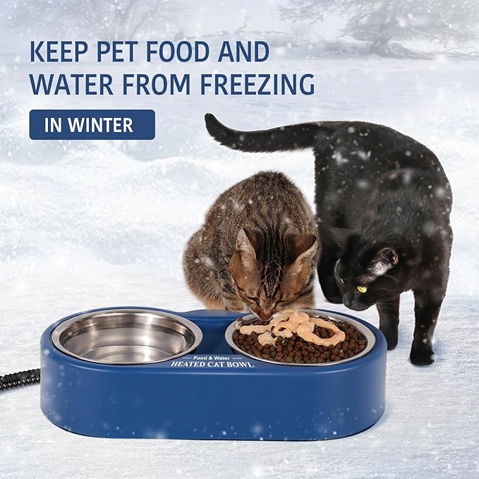 Heated Water Bowl for Outdoor Cats, 2 Thermal Stainless Steel Heated Cat Bowl for Outside, Ice Free & BPA Free Heated Pet Bowl for Small Animals Squirrel Rabbits Chickens Bird Bath in Winter