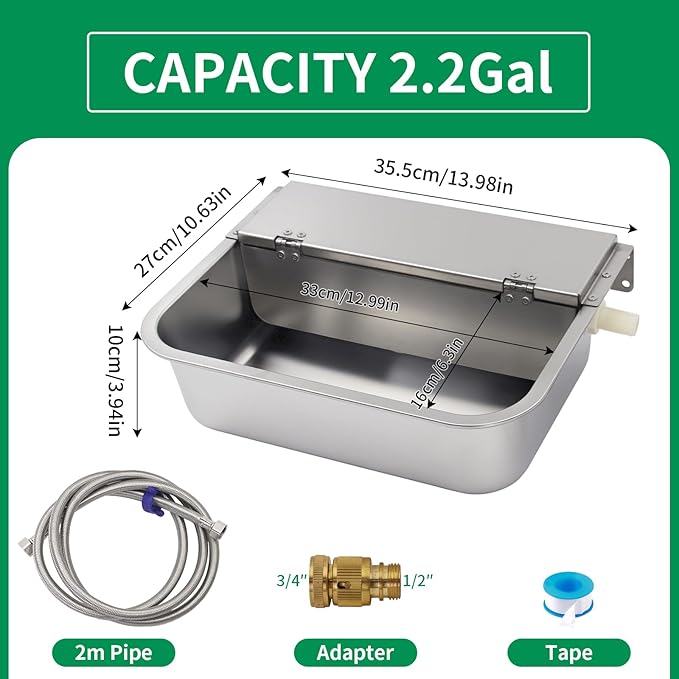 Automatic Dog Water Dispenser 8.3L/2.2Gal Auto-Fill Large Pet Water Bowl Hanging Indoor and Outdoor Large Waterer for Horse, Livestock Chickens