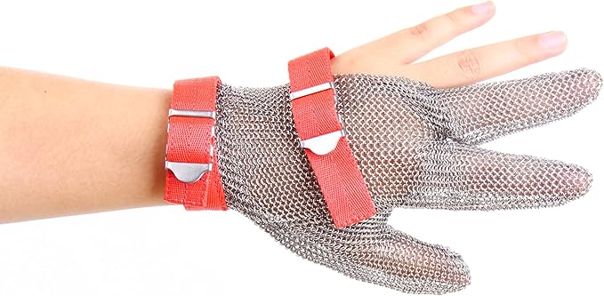 3-Finger Cut Resistant Glove, Stainless Steel, Silver, Medium (Pack of 1)