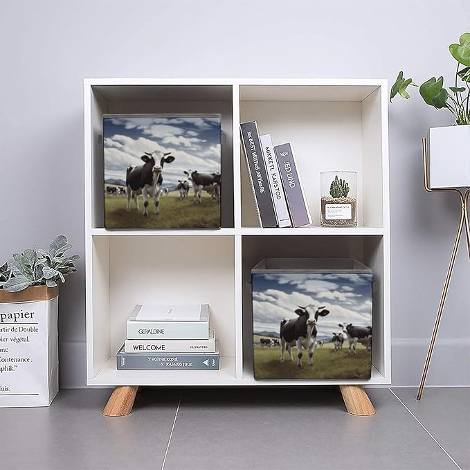 Farm Cow Pictures Storage Bins Cubes Fabric Cube Organizer with Handle Durable Storage Boxes Large Storage Baskets Foldable Cube Bins for Home Clothes Closet Organizers