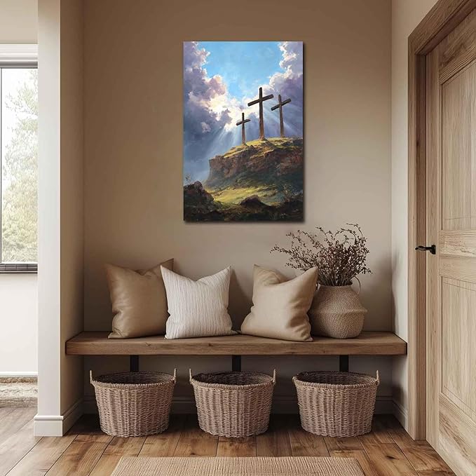 MNFGMH Easter Poster Cross Religious Spring Easter Wall Art Christian Decor Easter Canvas Picture Office Living Room Decorations Wooden Frame 8x12 inch