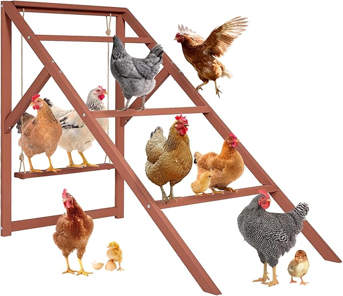 PETSFIT Wooden Chicken Roosting Bars for 8-10 Chickens – Multi-Level Design with 4 Roosting Bars &Swings, Durable Fir Wood for Outdoor Coops, Easy Assembly, Ideal for Backyard Farms