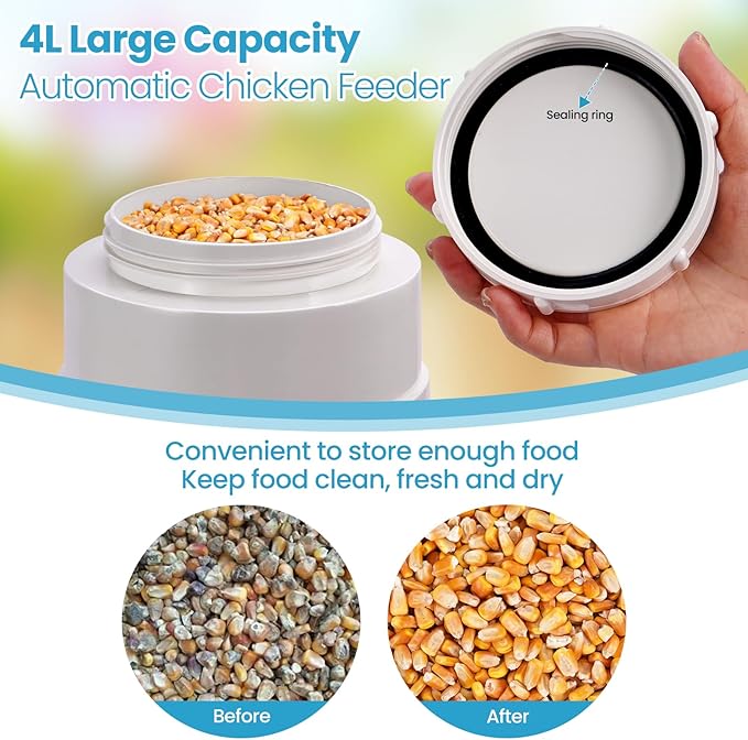 Automatic Chicken Feeder No Waste 6 Pounds Duty PVC Gravity Poultry Chicken Coop Feeder, Wall Mounted Visible Gravity Fed Poultry Feeder Tube with Rain Cover for Ducks Turkeys Geese Quails