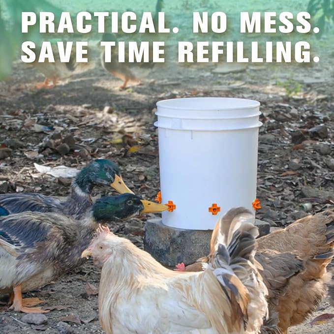 Chicken Waterer Nipples, Pack of 15 (Orange), Horizontal Side Mount, Anti-Leak Automatic Water System for Poultry, Suitable for Chickens, Duck, Quail, Includes Drill Bit & Installation Tool