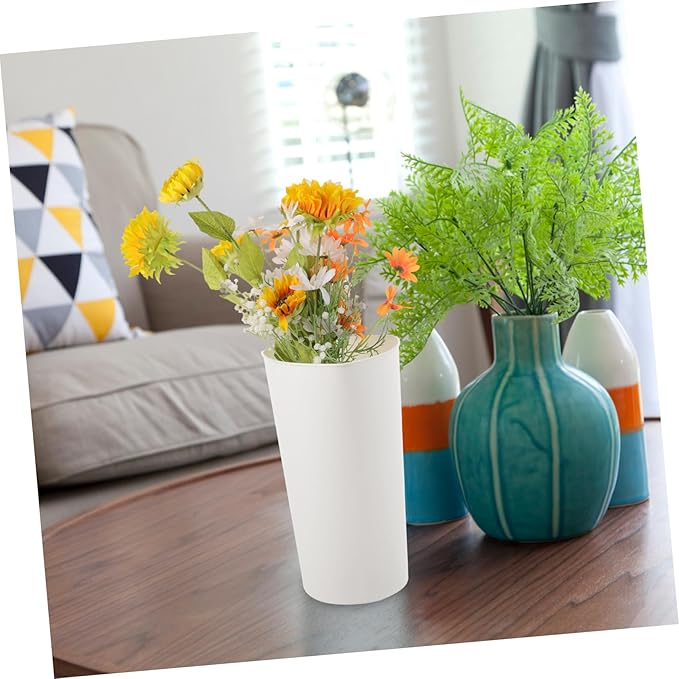 VICASKY White Triangle Flower Bucket Decorative Storage Pot Flowers Plastic Tub Basket Utility Bucket Rustic Floor Vase Farmhouse Style