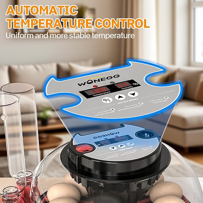 Incubators for Hatching Eggs,Chicken Egg Incubator,Egg Incubator with Automatic Turning with Temperature & Humidity Control,360° Viewing Display,Includes Egg Observation Light,12 Eggs