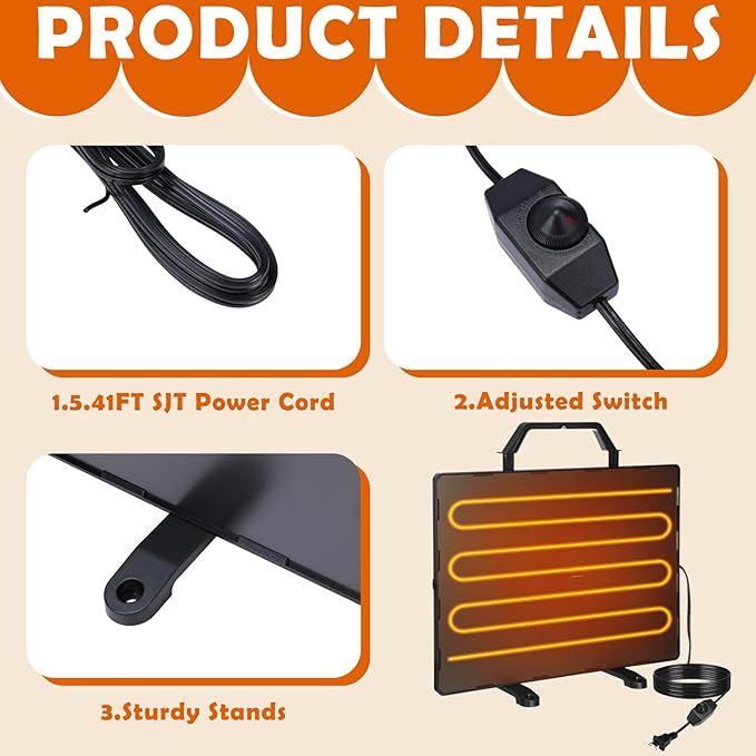 Chicken Coop Heater for Winter 15.7x11.8 Inch 160W Radiant Heat Panel Fire Proof Adjustable Temp Brooder Heat Plate for Chicken Kitten Puppy Pets Animals
