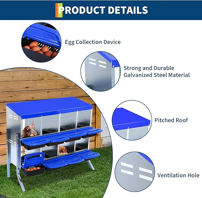 Chicken Nesting Box，8-Hole Nesting Boxes for Chicken Coop with Removable Plastic Egg Tray & Ventilation Holes, Wall Mount/Freestanding Poultry Laying Boxes for Hens, Ducks & Coops Easy Egg Collection