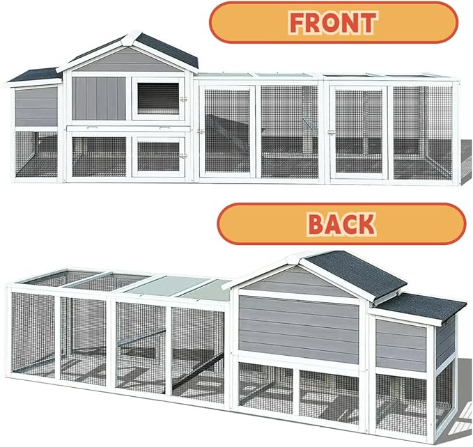 ZMAD Large Chicken Coop with Run, Wooden Hen House for 2-5 Chickens, Outdoor Chicken Run Poultry Cage Rabbit Cage Duck House with Nesting Box (Grey)