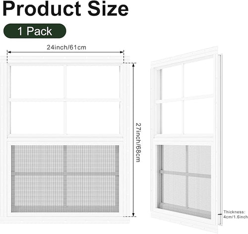 1 Pack Shed Window 24" x 27" Flush Mount Window with Tempered Glass,House Small Windows,Household Sliding Windows for Chicken Coop, Playhouse, Household, Garage