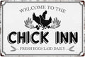 Welcome To The Chick Inn Tin Sign Chicken Coop Metal Signs Funny Hanging Plaque For Hen House Outdoor Rustic Decoration Vintage Accessories Garden Yard Fence Home Decor 12x8 Inch
