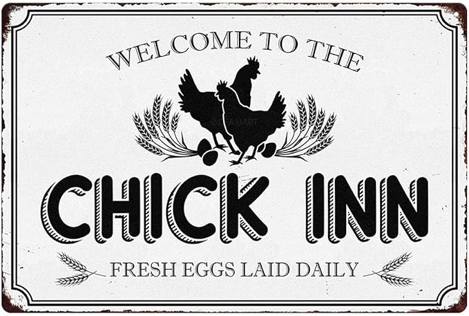 Welcome To The Chick Inn Tin Sign Chicken Coop Metal Signs Funny Hanging Plaque For Hen House Outdoor Rustic Decoration Vintage Accessories Garden Yard Fence Home Decor 12x8 Inch