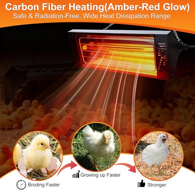450W Heat Lamp for Chickens, Large Chicken Coop Heater, Carbon Fiber Chicks Brooder Heaters Plate, Adjust 5 Mode Temp&Time&Hanging Height, 9.8 Ft Cord Heater for Poultry Livestock Heating