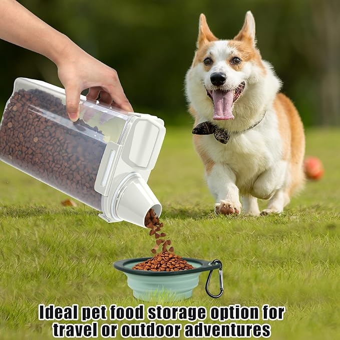 2 Pack 3 Lbs Dog Cat Food Storage Containers for Travel, Portable Pet Food Storage Container, Easy-Pouring Bird Seed Dispenser, Airtight Rice Cereal Oatmeal Flour Holder -Beige