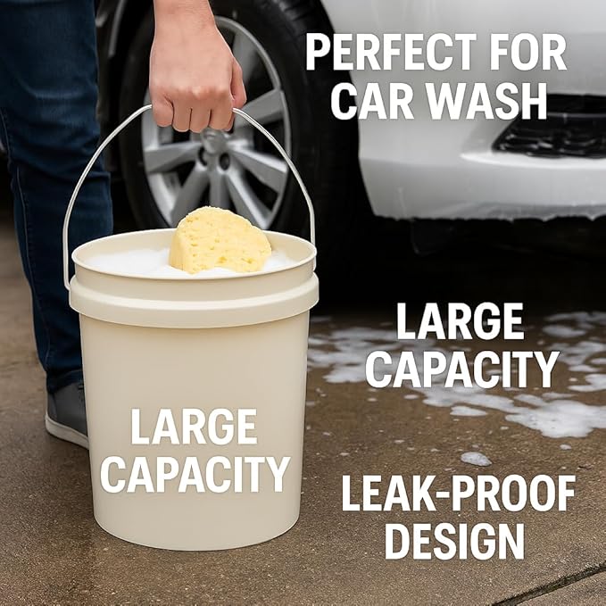 2-Gallon Plastic Utility Bucket with Comfort Grip Handle – Durable Round Pail for Cleaning, Gardening, Mixing & Storage, Lightweight White (1 Pack)