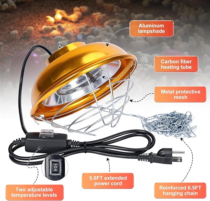 Chicken Heat Lamp Chick Brooder Chickens Coop Heater Heating Lamp for Outdoor & Indoor 300W Heater for Dog Rabbit Duck Chicken Piglet Goat (300W)