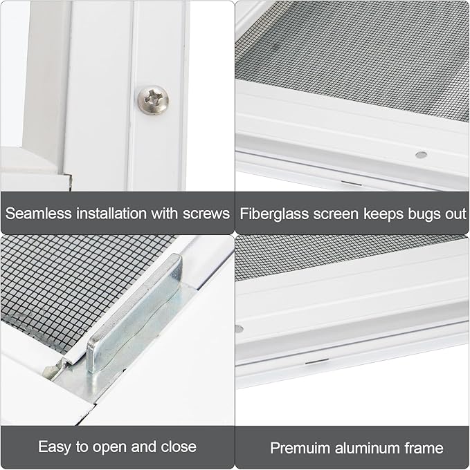 Yuzzy 18" x 23" Shed Windows with Tempered Glass and Fiberglass Screen, 2 Pack Small Sliding Windows for Shed, Chicken Coop, Playhouse, Household, Garage, Barns (White)