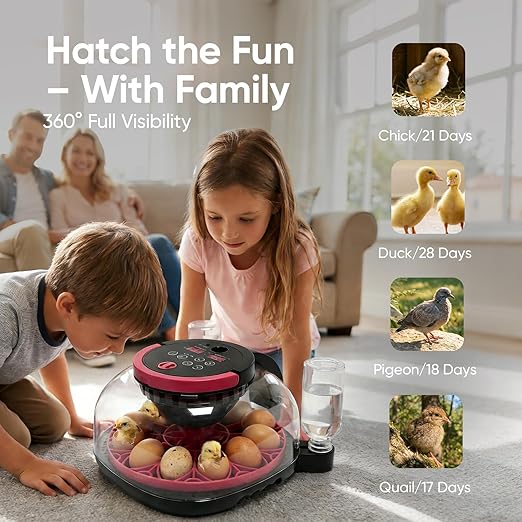 LARKBIRD Incubators for Hatching Eggs - 12 Egg Incubator with Automatic Egg Turning and Humidity Control, 1080P HD Camera & APP Controlled, for Chickens/Duck/Quail/Pigeon Eggs