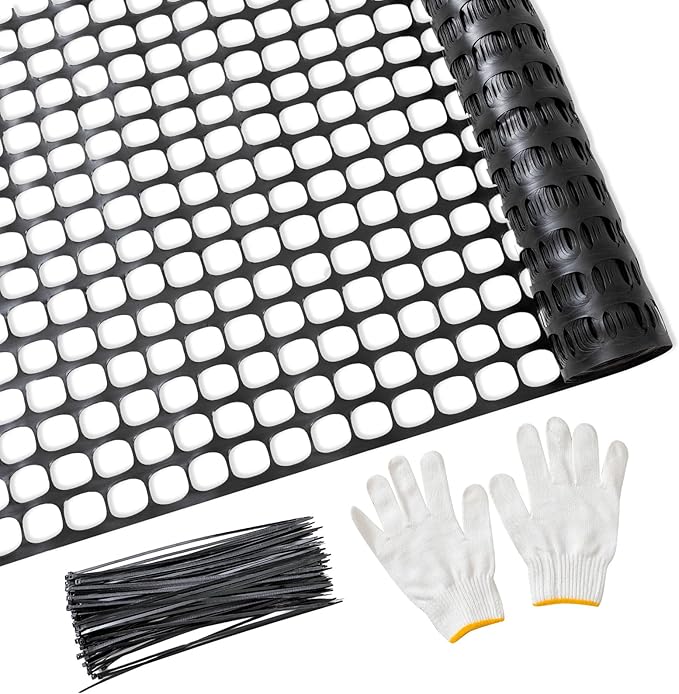 PotatoLife Plastic Mesh Fence Safety Fence, 4'x100' Roll with 100 Zip Ties, Resuable Temporary Netting for Garden Fencing, Construction, Snow Fencing, Animal Barrier, Poultry, Deer, Patio, Black