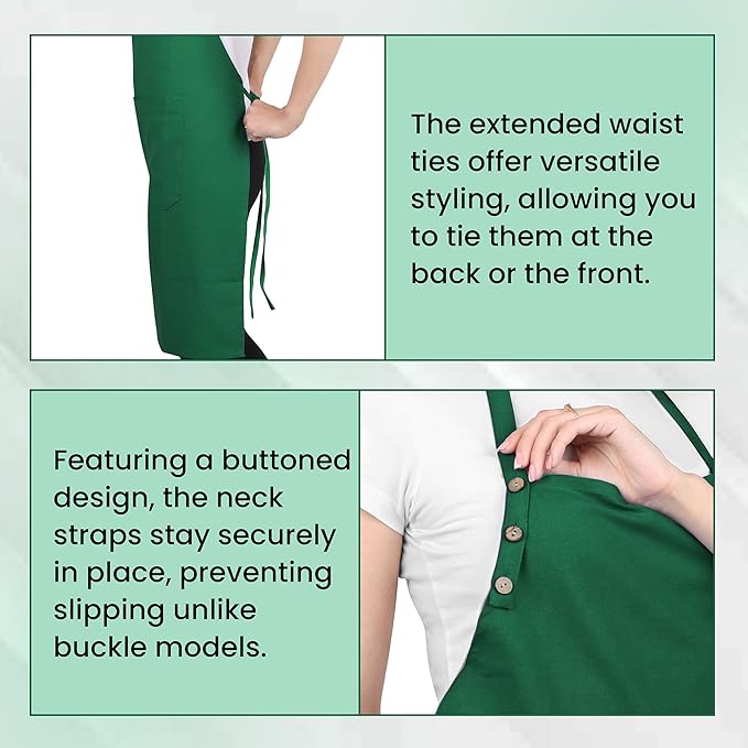 Kitchen Apron Cotton Waterdrop Resistant with adjustable Aprons for Women with Pockets 9 Color option Cooking